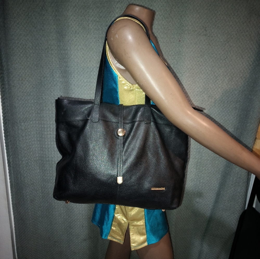 Stella & Max Large Black Pebbled Leather Tote Shoulder Bag Gold Hardware